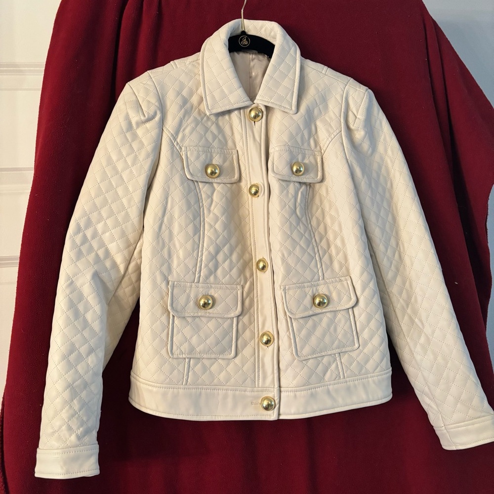 G by Giuliana Diamond Quilted Faux Leather Jacket with Gold Buttons